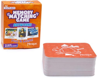 Menique Memory Matching Game – Famous Paintings for Adults & Kids – 70 Cards (35 Pairs) – Bilingual Art Game – Educational & Concentration Activity - style: Art