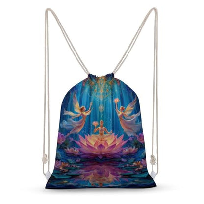 Chakra Yoga And Meditation Zen Lotusfloral Canvas Drawstring Backpack Lightweight String Bag for Sports Gym Travel Swimming Beach 35x50cm