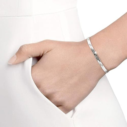Dainty Gold Bracelet for Women Stack, Thin Bracelets Stackable Set with Bangle Cuff, Box, Herringbone, Paperclip, Figaro, Sparkling Link Chains Waterproof, Simple Jewelry Gifts for Women Non Tarnish - color: style 02-silver