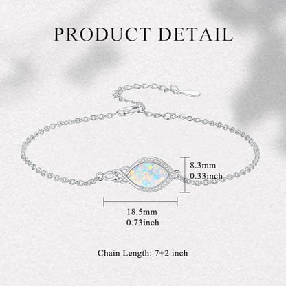 PELOVNY Celtic Knot Bracelet for Women 925 Sterling Silver Infinity Gemstone/Birthstone Bracelets Birthday Christmas Jewelry Gifts for Mom Daughter Wife - color: 03-Opal