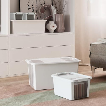 Curver Set of 4 VersaBox Plastic Organization and Storage Box with Secure Latching Lid, White - size: XS & Small