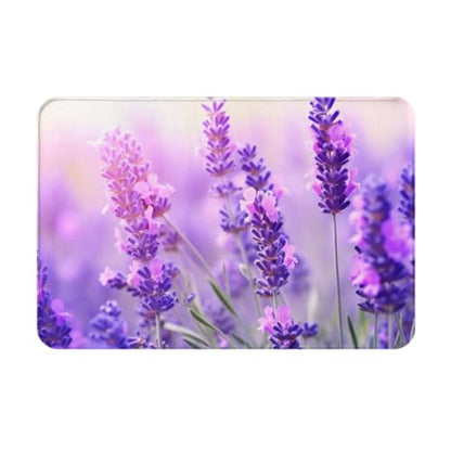 Lavender Flower Print Flannel Anti-Slip Mat 16x24in Polyester Floor Covering, Full Single-Side Printed - color: Lavender Flower