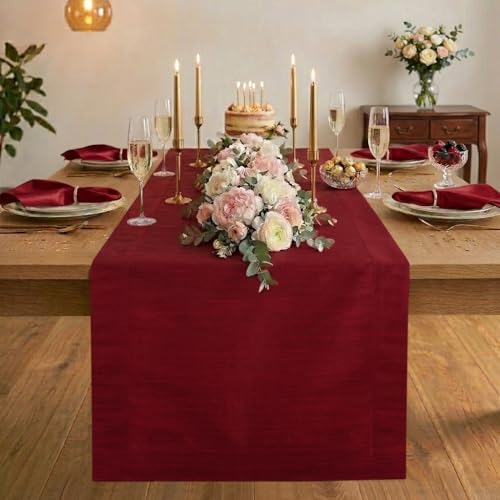 Luxe Shine™ by D'Moksha Red Table Runner 72 Inches Long, Elegant Silk Table Runner, Machine Washable, 14 x 72 Inch for Dresser, Dining- Summer, Father's & Independence Day - color: Red, size: 14 X 72 Inch