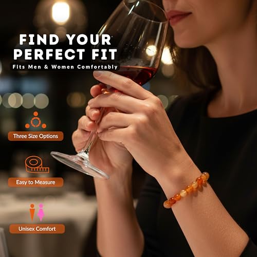 Cherry Tree Collection Tigers Eye Bracelets Plus Over 40 Other Stones – Gemstone Beads for Men & Women, Promotes Protection, Courage, Focus, Balance & Luck – Available in S, M, L with 8mm Round Beads - color: Carnelian, size: Medium