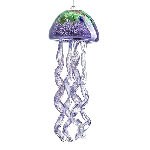 H&D HYALINE & DORA Purple Blown Glass Jellyfish Wind Chime Sea Glass Wind Chimes for Outside Jellyfish Wind Chimes Outdoor Sea Glass Decor for Patio Garden Balcony Porch(14in) - color: Purple
