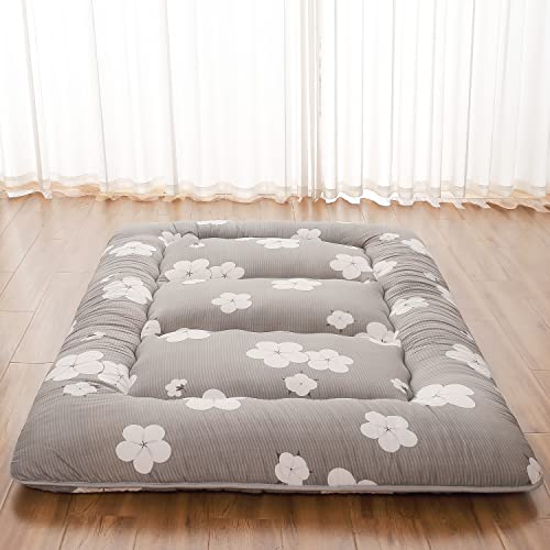 Zelladorra Japanese Floor Mattress, Futon Mattress with Portable Storage Bag and Washable Cover, Roll Up Thick Tatami Mat Suitable for Camping, Guest Room, Grey Cotton, Twin - color: Grey Cotton ( 4"th + Dust Cover ）, size: Twin (80"L x 39"W)