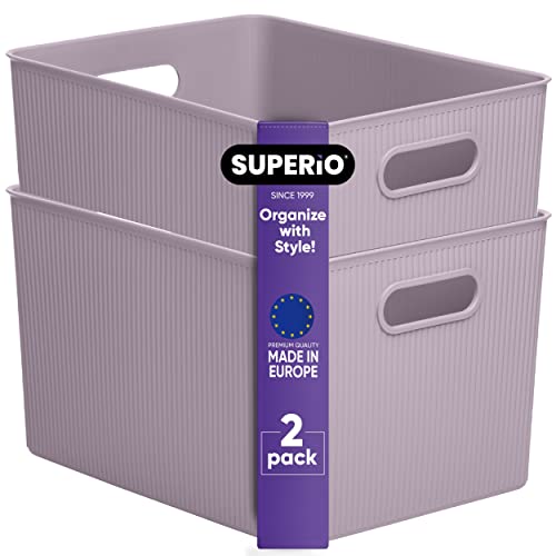 Superio Ribbed Collection - Decorative Plastic Basket Open Home Storage Bins Organizer, X-Large Lilac Purple (2 Pack) Container Boxes for Organizing Closet Storage Bins for Shelves 22 Liter/23 Quart - size: 2 Pack, style: Bin - Extra Large (22 Liter)