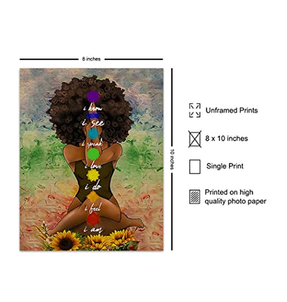 Black Art for African American Women - Boho Positive Affirmations Zen Meditation Decor - Inspirational Afro Yoga Wall Art - New Age Hippie Chakra Room Decor - Personal Growth Uplifting Spiritual Gifts - size: 8"L x 10"W