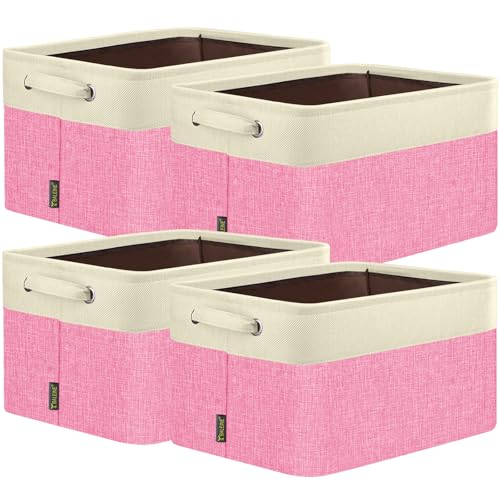 BALEINE 4 Pack Fabric Closet Storage Bins for Shelves, Linen Closet Organizers and Storage, Decorative Baskets for Organizing, Shelf, Clothes, Home, Office (Pink, 15''x11''x9.5'') - color: Pink, size: 4PCS/Large-15x11x9.5