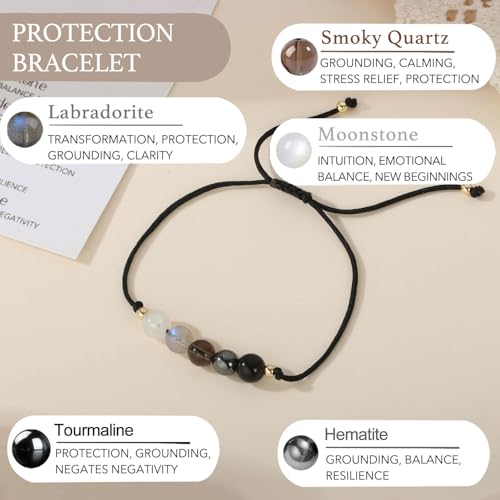 Triple Threat Protection Bracelet for Women,Evil Eye Natural Healing Crystal Beaded Bracelet for Protection - style: Empath Protection (Style D)