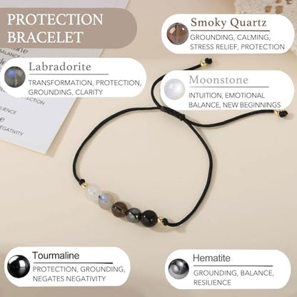 Triple Threat Protection Bracelet for Women,Evil Eye Natural Healing Crystal Beaded Bracelet for Protection - style: Empath Protection (Style D)