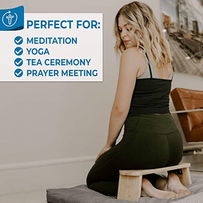 Florensi Zabuton Meditation Mat & Meditation Bench Bundle - Premium Velvet Floor Pillow with Bamboo Foldable Meditation Stool, Floor Cushion and Prayer Kneeler, Best Support for Sitting & Kneeling