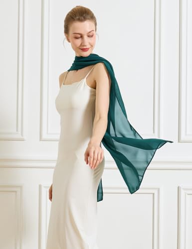 Chiffon Cape Shawl Wrap Scarf 3 Ways to Wear Elegant Sheer Capelet for Evening Dresses Weddings Parties - color: Teal Blue