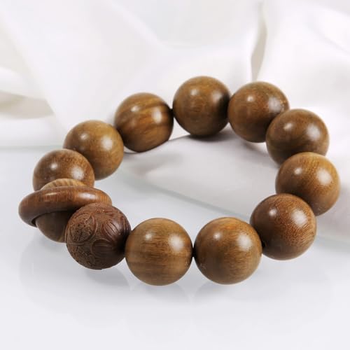Handcrafted Neutral 12 Beads Natural Sandalwood Prayer Bead Chain Wrist Meditation Star Ring Circular Stress Relief bracelet Rosary Beads for men and women - color: Green sandalwood
