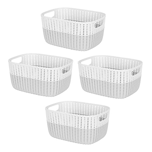 Simplify 4 Pack 2 Tone Sailor Knot Plastic Storage Tote | Decorative Basket | Closet Organization | De-clutter | Accessories | Toys | Bathroom Organization | Medium | Heather Grey - color: Heather Grey, size: Medium, style: 4 Pack