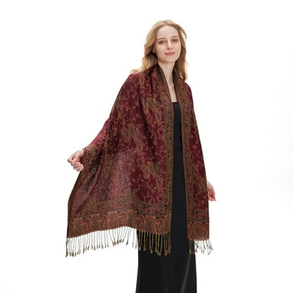 zero season Boho Paisley Pashmina Shawl Wrap Lightweight Scarf for Women, Silky Feel Bohemian Wrap for Travel & Daily Wear