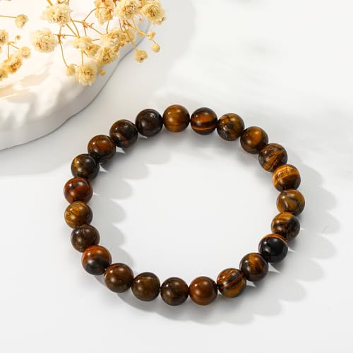 Healing Crystal Bracelet for Women, Natural Stone Beaded Healing Crystal Bracelet Triple Protection Stress Relief Beads Jewelry Birthday Gifts Jewelry for Her - style: Tiger Eye