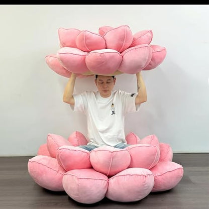 Pink Lotus Large Meditation Pillow Seating for Adults and Yoga Sitting,55inch Faux Velvet Fabric Ultra Thick Fill Plush Floor Pillow for Office Living Room(Pink,110cm/43inch)