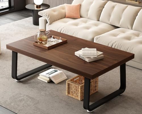 HSH Rustic Walnut Coffee Table, 39” Mid Century Modern Center Table, Rectangle Industrial Living Room Coffee Table, Simple Farmhouse Wood and Metal Tea Coffee Tables for Home Bedroom, Walnut, 39 in - color: Walnut, size: 39 Inch