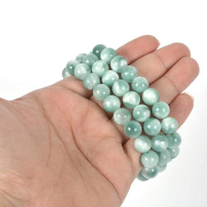 Justinstones Gemstone Crystals Chakra Beads Bracelet Crystal Healing 10mm Round Stretchable Bracelet for Her Gift - color: Moss Green Angelite