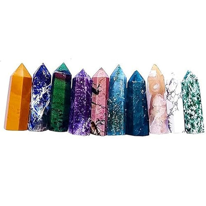 Sets of 7/8/10 Pcs Healing Crystal Stone Wands,Hexagona,Single Pointed,Chakra 6 Faceted Column Prism,Reiki Gemstones,Energy Balance,Meditation Natural Gem Kits Home Decor (10pcs A Set) - color: 10pcs a Set