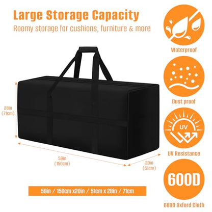 LYHNMW Outdoor Cushion Storage Bag, 600D Oxford Fabric Waterproof Extra Large Patio Furniture Bag, Cushion Organizer Bag with Zipper & Padded Handle(59"L x 20"W x 28"H) - size: 59"L x 20"W x 28"H
