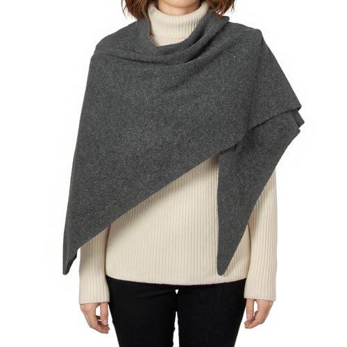 RIIQIICHY Shawl Wrap Women Pashmina Triangle Cape Knit Sweater Scarf for Fall Winter Fashion Accessory - color: Grey