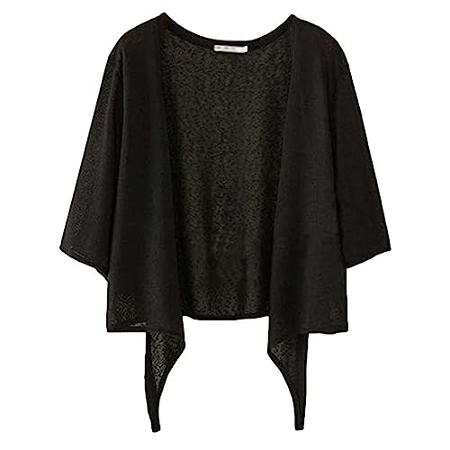 Shiyifa Women's Shrugs 3/4 Sleeve Open Front Cardigan Lightweight Tie Front Bolero Shrug - color: Black, size: Small