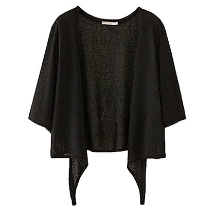 Shiyifa Women's Shrugs 3/4 Sleeve Open Front Cardigan Lightweight Tie Front Bolero Shrug - color: Black, size: 3X-Large