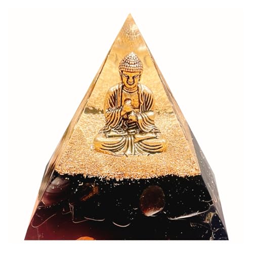 Natural Obsidian Orgone Pyramid, Orgonite Crystal Healing Pyramid with Built-in Buddha Statue, Attract Wealth Success, Prosperity, Balance Chakra Used for Meditation & Healing, 6cm - color: Black 1