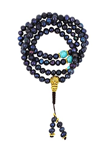Mandala Crafts Buddhist Prayer Beads 108 Necklace Bracelet - Pearl Prayer Beads for Women - Tibetan Pearl Mala Beads 108 for Yoga Meditation - color: Black