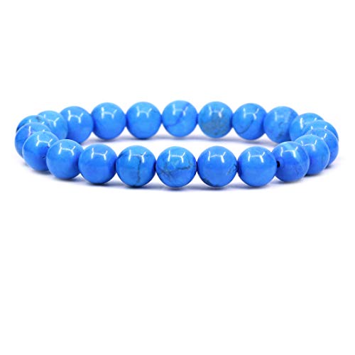 Amandastone Natural Gemstone 8mm Round Beads Stretch Bracelet 7 Inch - color: Dyed Turquoise Howlite