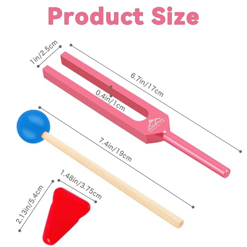 EASTROCK 528 Hz Tuning Fork Sound Therapy Instruments Meditation and Relaxation Instrumtnes with Silicone Hammer and Soft Bag (528 HZ-PINK) - size: 528HZ-PINK