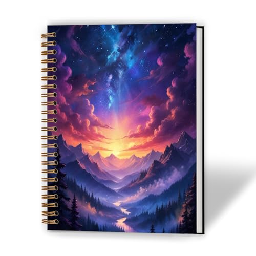 XUNLURY Maximalist Night Sky Notebook, Eclectic Mountain Scenery Journal, Mystical Whimsical Celestial Journal, Nature Lover Gifts Hardcover Spiral Notebooks, 5.5x8.3 Inch - color: Color_11
