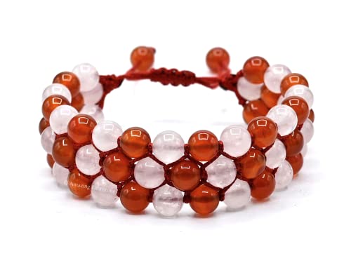 Amazing Gemstone Bracelet for Love Manifestation - Rose Quartz and Carnelian Bracelet Set for Men Women Healing Calming Anxiety Stress Relief Gifts Pulseras Para Hombres Mujer Stocking Stuffers - color: Rose Quartz & Carnelian