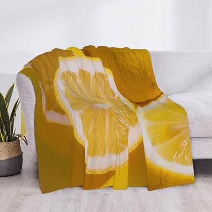 Flannel Throw Blanket 40x30 Inch, Yellow Lemon Prints Anti-Pilling Warm Fuzzy Blankets for Bed Sofa Couch Travel - color: Yellow Lemon, size: 40x30 Inch