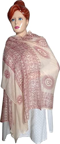 KVR Hindu Pooja Religious Cotton Indian prayer scarf with OM Krishna Ganesha Shiva Nataraja yoga spiritual auspicious prints - color: Off White-om