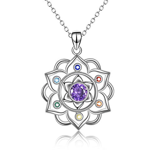 ONEFINITY Lotus Necklace 925 Sterling Silver Moonstone Pendant Necklace Yoga Lotus Jewelry for Women - style: Chakra lotus