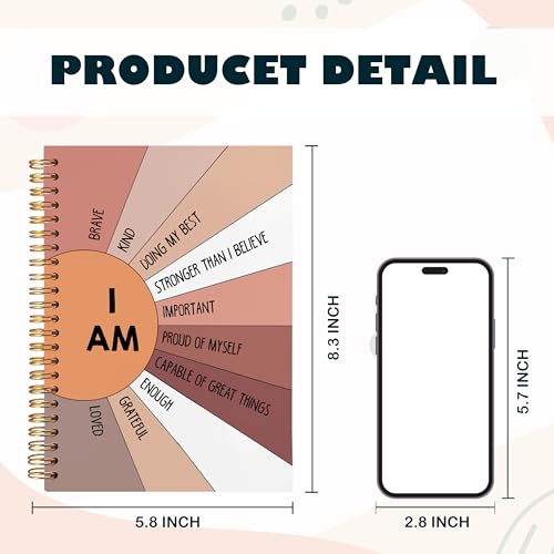 BearCake Positive Affirmations Gifts, Inspirational Motivational Notebook Journal, Boho Sunshine Notebook Journal, Inspirational Gifts for Women, I am Brave Kind Hardcover Spiral Notebook 5.5x8.3 Orange - color: physiotherapy-orange I am