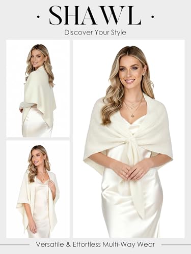 Shawl Wraps for Women Soft Lightweight Wool Blend Knit Triangle Scarf Cardigan Cape Topper for Spring Fall Winter - color: Off-white