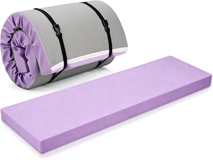 Lyrow 3 Inch 72"x 24" Thick Foldable Yoga Mat with Carry Strap, Non-slip Portable Foam Gym Mat for Yoga, Pilates and Stretching - color: Lavender Purple