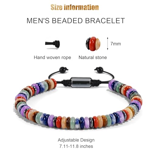 VIBILIA Healing Crystal Bracelets Beaded Bracelets for Men Women Natural Stone Adjustable Bracelets Unique Gifts for Father Son Grandfather Brother Friend - color: Natural