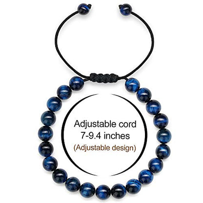 M MOOHAM Fathers Day Gift Mens Bracelet - Beaded Natural Stone 8mm Tiger Eye Matte Agate Lava Rock Bracelets for Men Teen Boys Grandpa Dad Birthday Gifts Jewelry - style: Lava Rock&Blue Tiger Eye Bracelets
