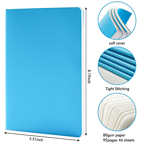8 Pack Soft Cover Journal Bulk, Feela Notebooks College Ruled for Work, Lined Travel Journal for Women Men, Note Taking Notebook School Supplies Business Writing, 8.2” x 5.5”, A5, Blue - color: 8 Blue