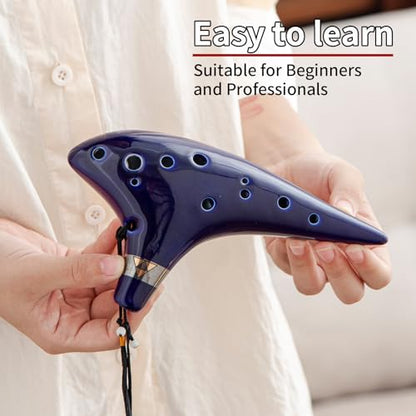 “Ocean Notes” 12 Hole Sweet Potato Ocarina Graceful Shape Pottery Ocarina in Alto C (Royal Blue) - style: Royal Blue