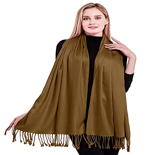 CJ Apparel Solid Color Tassels Design Nepalese Shawl Scarf Wrap Stole Throw Head Wrap Pashmina Gift Hand Made in Nepal New - color: Mode Beige Mix
