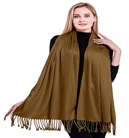 CJ Apparel Solid Color Tassels Design Nepalese Shawl Scarf Wrap Stole Throw Head Wrap Pashmina Gift Hand Made in Nepal New - color: Mode Beige Mix