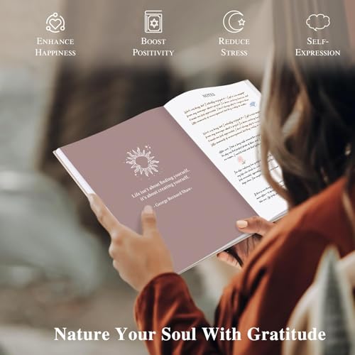 Lanpn Daily Gratitude Journal for Woman Men, 4 Month Affirmation & Mindfulness Planner, 7.8"x9.2" The 5 Minute Grateful Diary, Guided Reflection with Positivity Prompts & Quotes Undated Notebook - color: Purple Flower