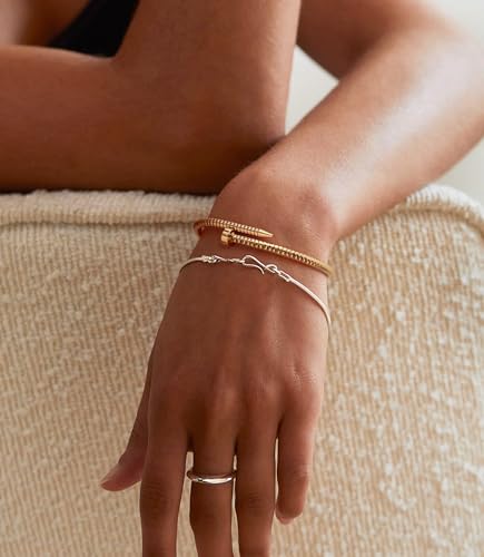 18K Gold Plated Open Cuff Bangle for Women Statement Brushed/Hammered/Textured Bracelet Layering Jewelry Love Gift for Her - style: Screw Nail Bangle