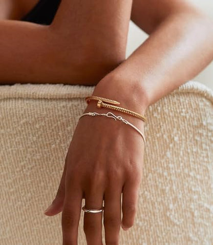 18K Gold Plated Open Cuff Bangle for Women Statement Brushed/Hammered/Textured Bracelet Layering Jewelry Love Gift for Her - style: Screw Nail Bangle